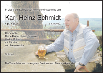 Anzeige von Karl-Heinz Schmidt von MGO