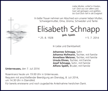 Anzeige von Elisabeth Schnapp von MGO