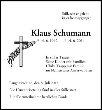 Anzeige von Klaus Schumann von MGO