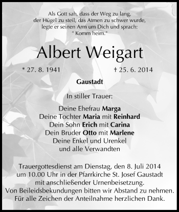 Anzeige von Albert Weigart von MGO
