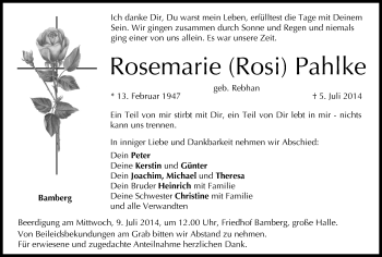 Anzeige von Rosemarie Pahlke von MGO