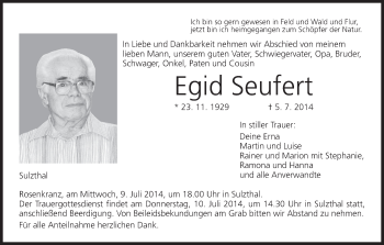 Anzeige von Egid Seufert von MGO