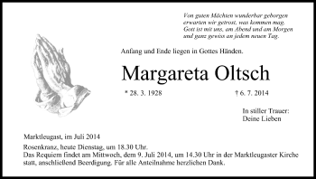 Anzeige von Margareta Oltsch von MGO