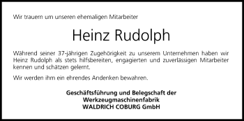 Anzeige von Heinz Rudolph von MGO