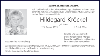 Anzeige von Hildegard Kröckel von MGO