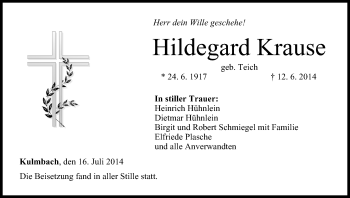 Anzeige von Hildegard Krause von MGO