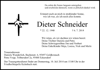 Anzeige von Dieter Schneider von MGO