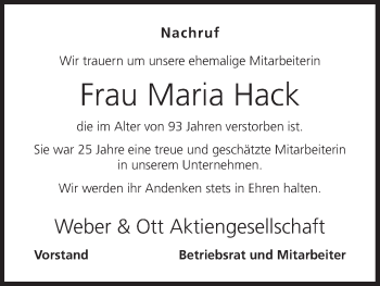 Anzeige von Maria Hack von MGO