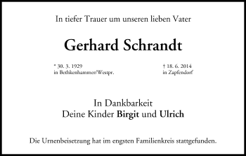 Anzeige von Gerhard Schrandt von MGO