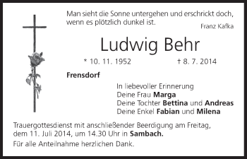 Anzeige von Ludwig Behr von MGO