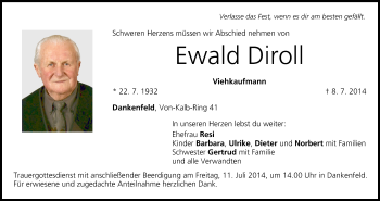 Anzeige von Ewald Diroll von MGO