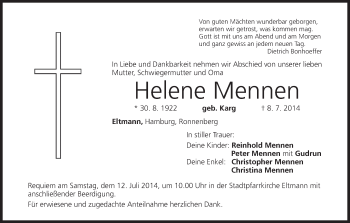 Anzeige von Helene Mennen von MGO