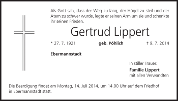 Anzeige von Gertrud Lippert von MGO
