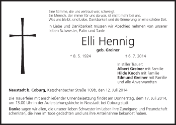 Anzeige von Elli Hennig von MGO