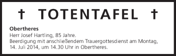 Anzeige von Totentafel vom 12.07.2014 von MGO