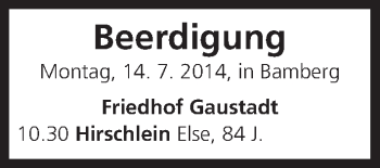 Anzeige von Beerdigung vom 14.07.2014 von MGO
