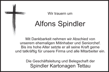 Anzeige von Alfons Spindler von MGO