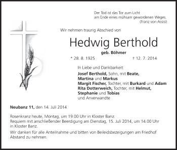 Anzeige von Hedwig Berthold von MGO