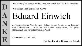 Anzeige von Eduard Einwich von MGO