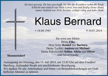 Anzeige von Klaus Bernard von MGO