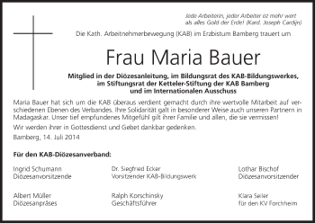 Anzeige von Maria Bauer von MGO