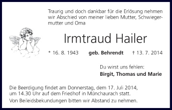Anzeige von Irmtraud Hailer von MGO