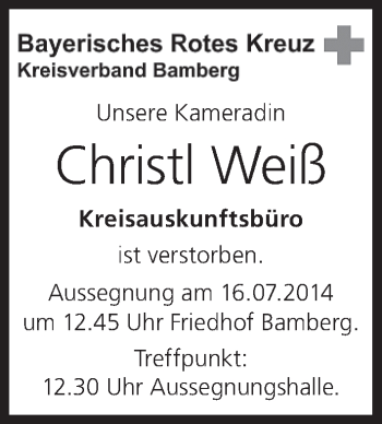 Anzeige von Christl Weiß von MGO