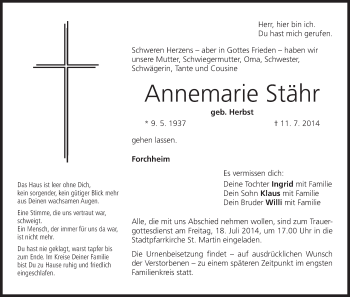 Anzeige von Annemarie Stähr  von MGO
