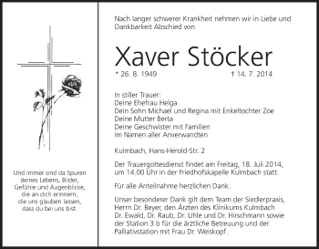 Anzeige von Xaver Stöcker von MGO