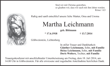 Anzeige von Martha Leichmann von MGO