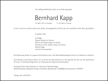 Anzeige von Bernhard Kapp von MGO