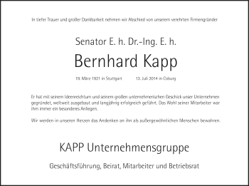 Anzeige von Bernhard Kapp von MGO