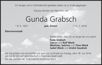Anzeige von Gunda Grabsch von MGO