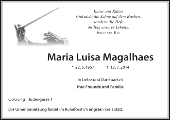 Anzeige von Maria Luisa Magalhaes von MGO