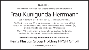 Anzeige von Kunigunda Herrmann von MGO