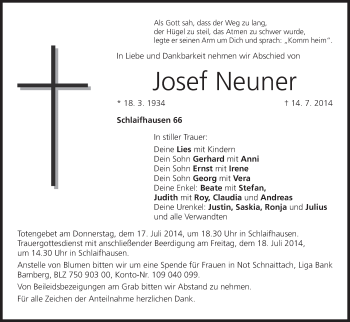 Anzeige von Josef Neuner von MGO