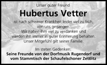 Anzeige von Hubertus Vetter von MGO