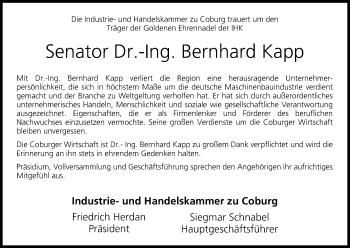 Anzeige von Bernhard Kapp von MGO
