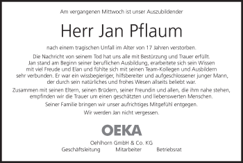 Anzeige von Jan Pflaum von MGO