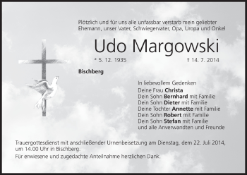 Anzeige von Udo Margowski von MGO