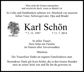 Anzeige von Karl Schön von MGO