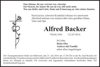 Anzeige von Alfred Backer von MGO