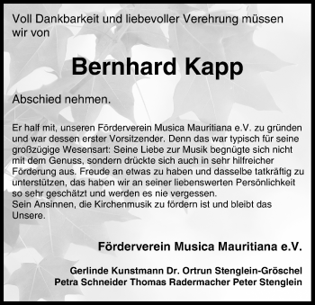 Anzeige von Bernhard Kapp von MGO