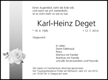 Anzeige von Karl-Heinz Deget von MGO