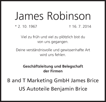 Anzeige von James Robinson von MGO