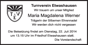 Anzeige von Maria Magdalena Werner von MGO