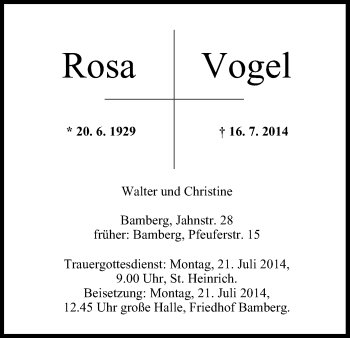 Anzeige von Rosa Vogel von MGO