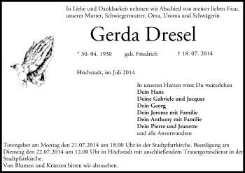 Anzeige von Gerda Dresel von MGO