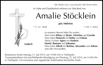 Anzeige von Amalie Stöcklein von MGO