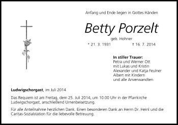 Anzeige von Betty Porzelt von MGO